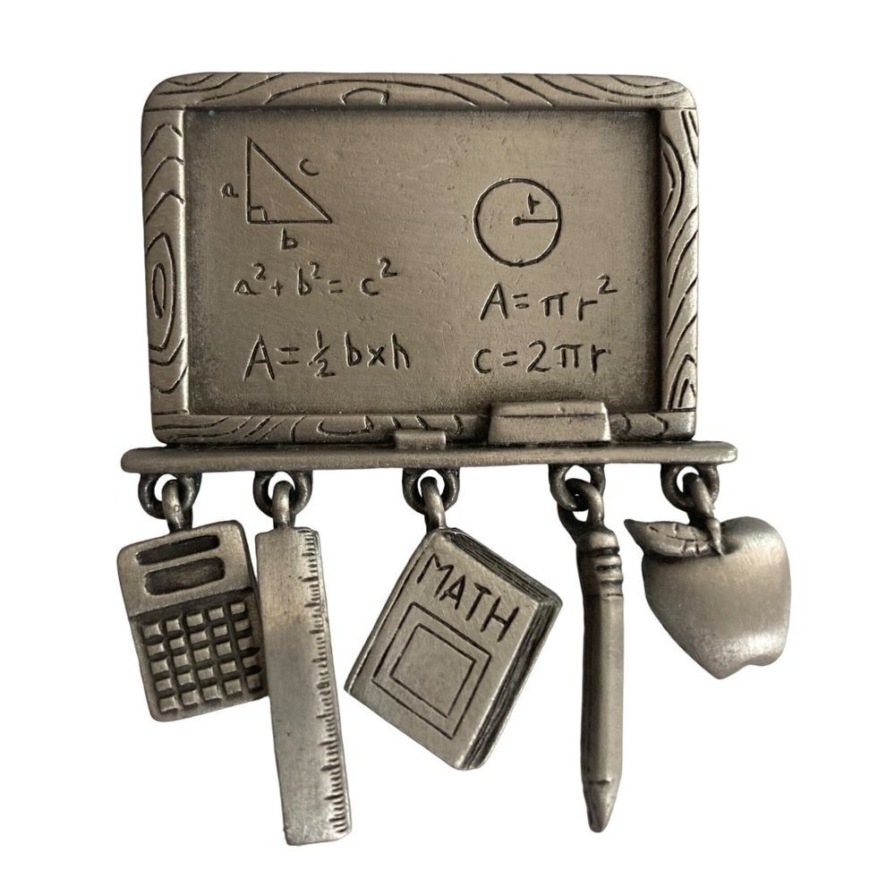 Vintage JJ Jonette Math Teacher Brooch Pewter Mathematics Stem School